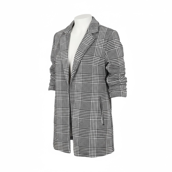 Philosophy Republic Clothing Jackets & Blazers - Philosophy‎ Houndstooth Blazer Women M Black White Office Chic ruched 3/4 sleeve